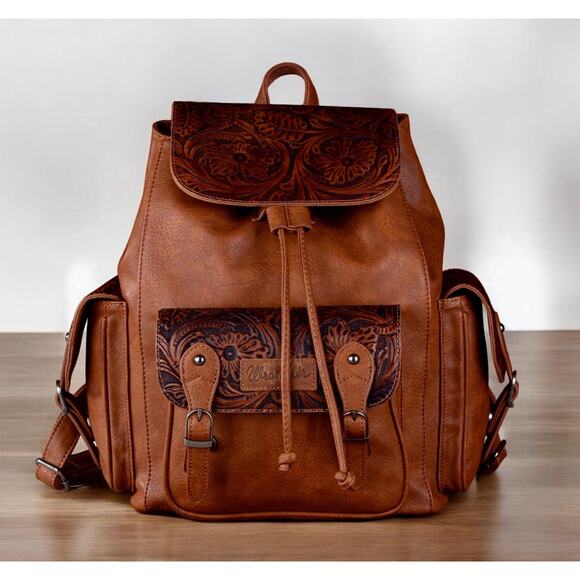 Wrangler Handbags - Wrangler NWT Floral Tooled Backpack - Brown